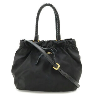 Prada Ribbon Braided Handbag Tote Bag Shoulder NERO Black